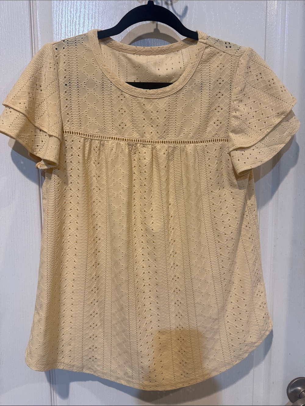 Women's Cream Eyelet Flutter Sleeve Top